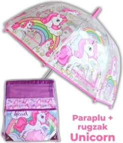 Kids Licensing Paraplu Unicorn + Rugzak Meisjes | Doorzichtige Koepelparaplu Ø70cm Kind | Eenhoorn Gymtas US01 -Regenjassenwinkel 1034x1200