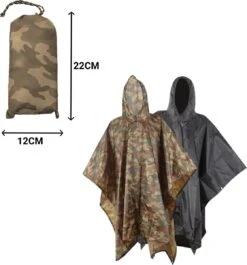 Regenponcho / Fietsponcho Herbruikbaar Voor Volwassenen ( Dames En Heren ) - 200x110cm - 100% Ripstop Polyester - Camouflage -Regenjassenwinkel 1119x1200