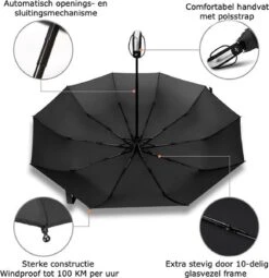 IBright Storm Paraplu - Paraplu - Extra Sterk - Opvouwbaar - Automatisch Uitklapbaar - Ø 105 - Inclusief Beschermhoes -Regenjassenwinkel 1161x1200 1