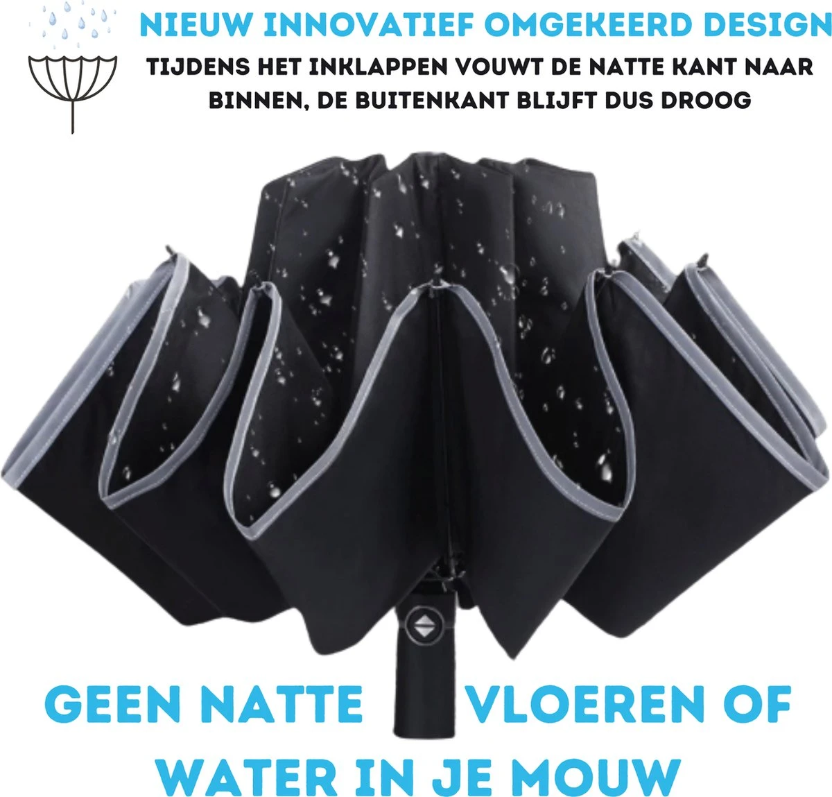 Stormparaplu - Paraplu - Opvouwbaar - Reflecterend - Automatisch Omgekeerd Uitklapsysteem - Windbestendig Tot 140 Km/h - Incl. Luxe Beschermhoes 4 Stormparaplu - Paraplu - Opvouwbaar - Reflecterend - Automatisch Omgekeerd Uitklapsysteem - Windbestendig Tot 140 Km/h - Incl. Luxe Beschermhoes - Afbeelding 2