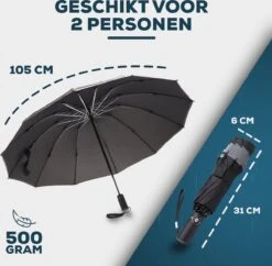 Stormparaplu - Opvouwbaar - 105 CM - Paraplu - Automatisch In En Uit Klapbaar - Stormbestendig Tot 140 Km/h - Luxe Beschermhoes -Regenjassenwinkel 1200x1176