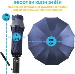 Stormparaplu - Paraplu - Opvouwbaar - Reflecterend - Automatisch Omgekeerd Uitklapsysteem - Windbestendig Tot 140 Km/h - Incl. Luxe Beschermhoes 15 Stormparaplu - Paraplu - Opvouwbaar - Reflecterend - Automatisch Omgekeerd Uitklapsysteem - Windbestendig Tot 140 Km/h - Incl. Luxe Beschermhoes -Regenjassenwinkel 1200x1186