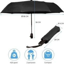 HK-Goodies- Automatische Stormparaplu - Paraplu - Automatisch, Opvouwbaar & Windproof Tot 100km P/u - Inclusief Beschermhoes - Ø 95 Cm - Extra Sterk - Dubbele Laag - Zwart -Regenjassenwinkel 1200x1187