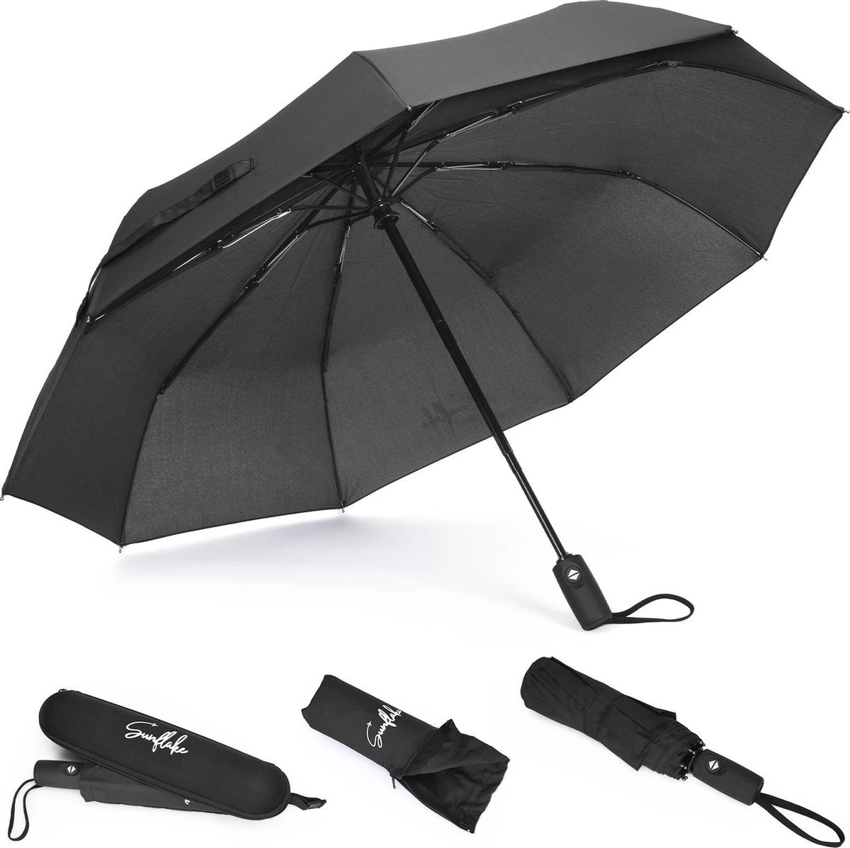 Sunflake Stormparaplu Opvouwbaar - Stormbestendig Tot 140km/u - Automatisch Uitklapbaar - Incl. Beschermhoes En Reisetui - Zwart 3 Sunflake Stormparaplu Opvouwbaar - Stormbestendig Tot 140km/u - Automatisch Uitklapbaar - Incl. Beschermhoes En Reisetui - Zwart