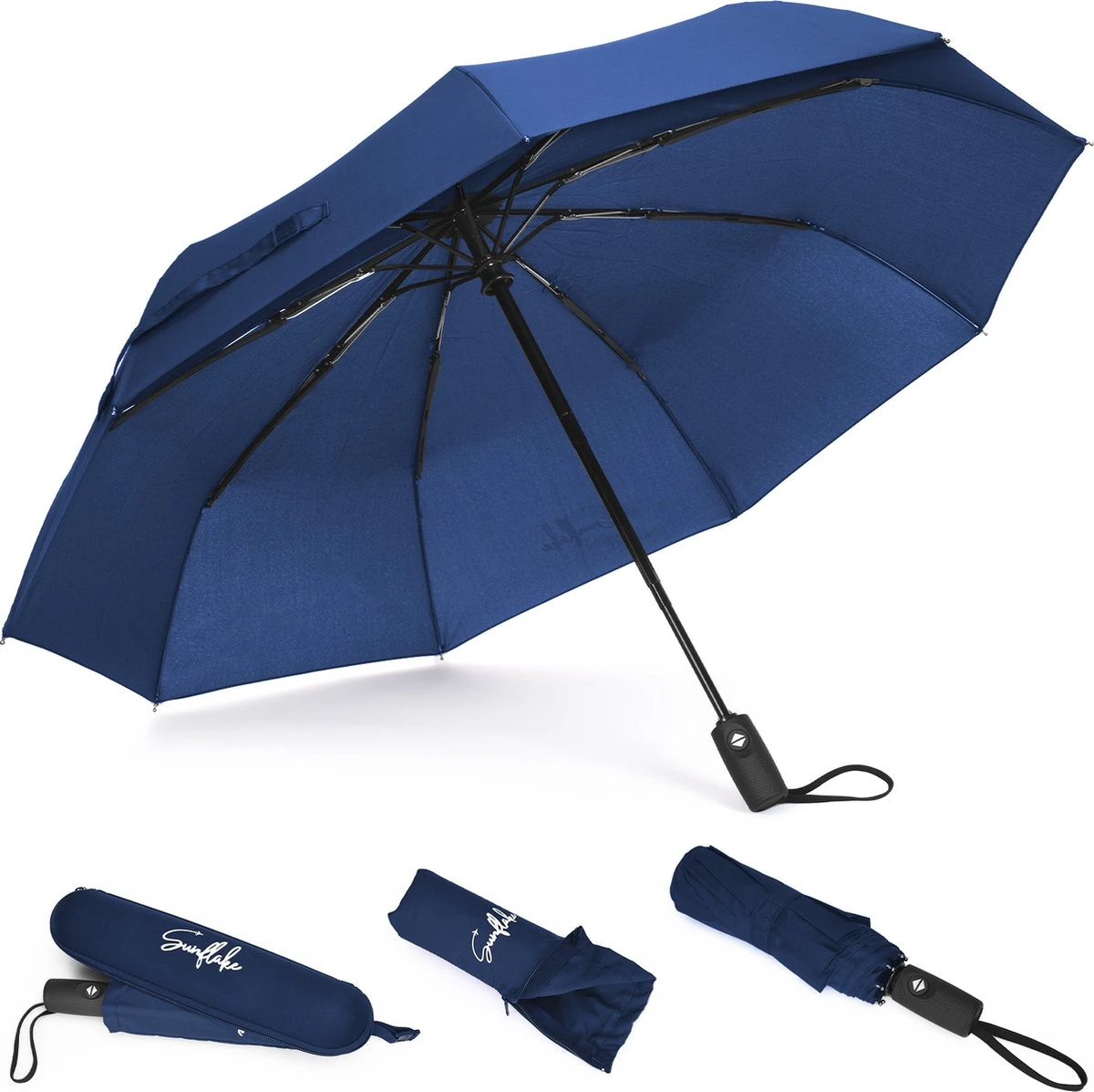 Sunflake Stormparaplu Opvouwbaar - Stormbestendig Tot 140km/u - Automatisch Uitklapbaar - Incl. Beschermhoes En Reisetui - Blauw 3 Sunflake Stormparaplu Opvouwbaar - Stormbestendig Tot 140km/u - Automatisch Uitklapbaar - Incl. Beschermhoes En Reisetui - Blauw