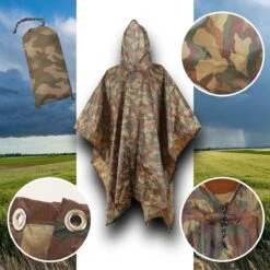 Regenponcho / Fietsponcho Herbruikbaar Voor Volwassenen ( Dames En Heren ) - 200x110cm - 100% Ripstop Polyester - Camouflage -Regenjassenwinkel 1200x1200 360