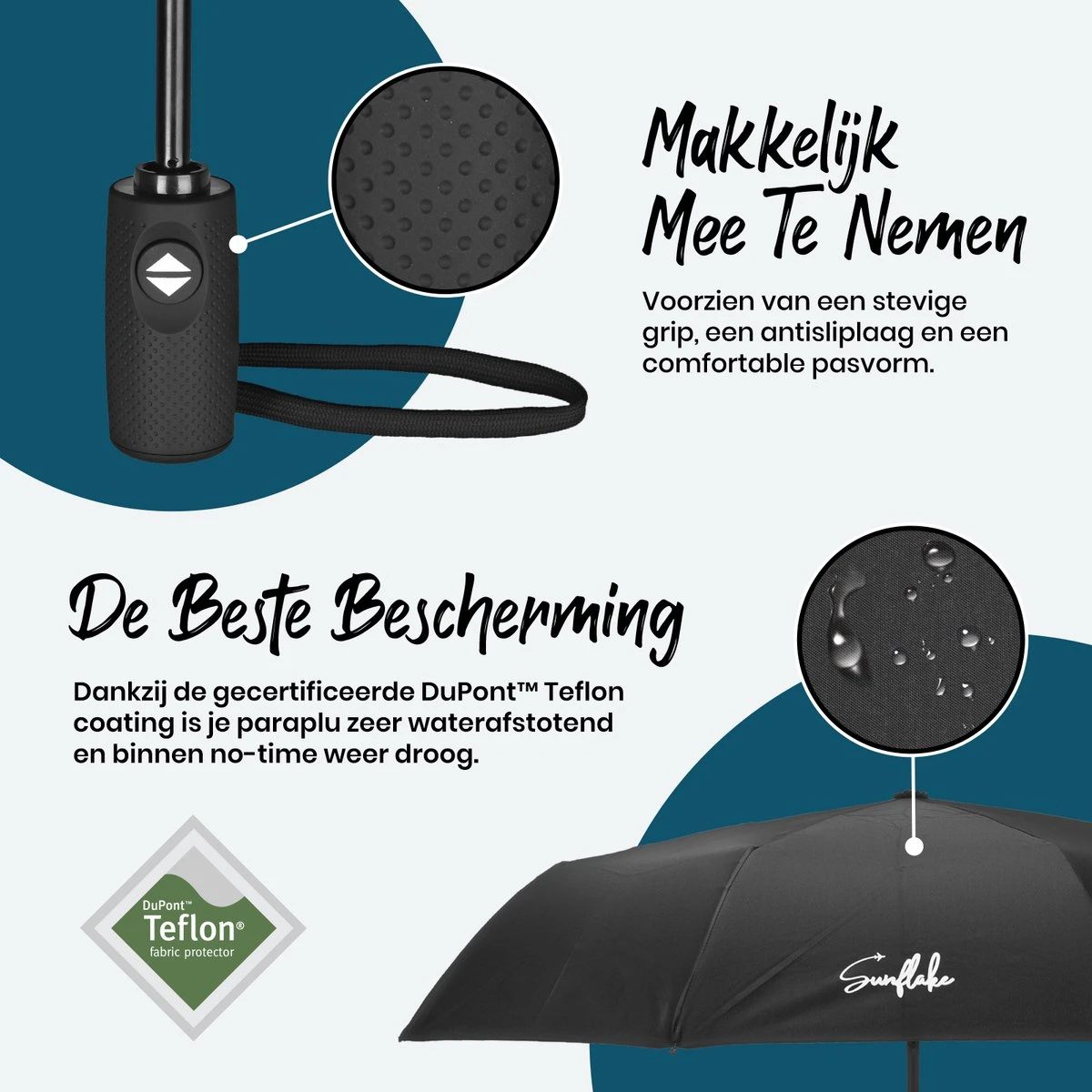 Sunflake Stormparaplu Opvouwbaar - Stormbestendig Tot 140km/u - Automatisch Uitklapbaar - Incl. Beschermhoes En Reisetui - Zwart 5 Sunflake Stormparaplu Opvouwbaar - Stormbestendig Tot 140km/u - Automatisch Uitklapbaar - Incl. Beschermhoes En Reisetui - Zwart - Afbeelding 3