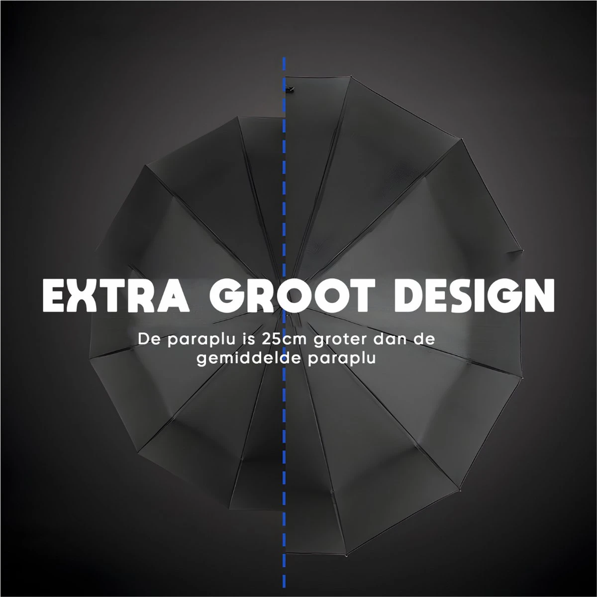 Stormparaplu Opvouwbaar - Paraplu - Automatische Stormparaplu - Tot 110km P/u Windproof - 12 Ribben 7 Stormparaplu Opvouwbaar - Paraplu - Automatische Stormparaplu - Tot 110km P/u Windproof - 12 Ribben - Afbeelding 5