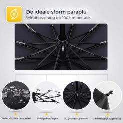 NovaQ Storm Paraplu Opvouwbaar - Paars - Polsband - Automatisch Uitklapbaar - Tot 100p/u Windproof - 110cm - 12 Panelen -Regenjassenwinkel 1200x1200 94