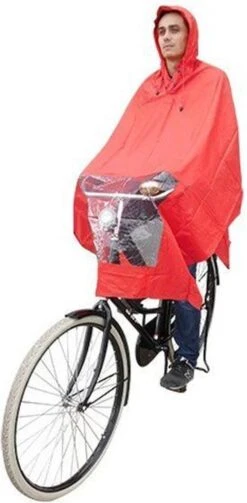 Poncho Regenponcho - Fietsponcho Fiets - Koplampproof Transparant - One Size Unisex Rood